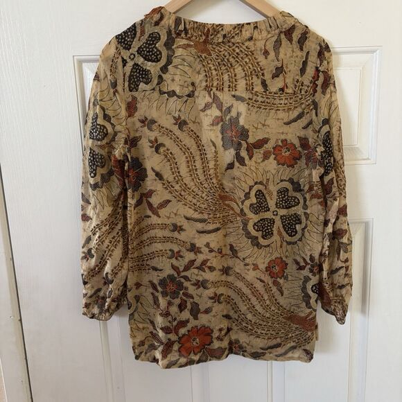Diane Von Furstenberg Womens Sheer Blouse Silk 10 Brown Floral Romantic Bohemian - Picture 7 of 9